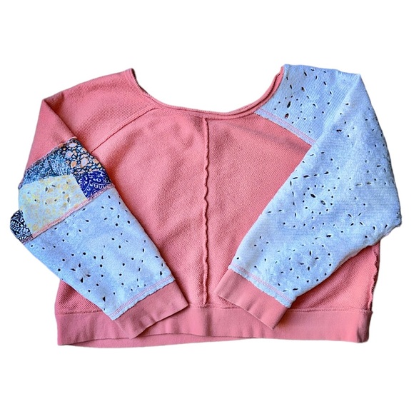Free People Suns Out Off Shoulder Pullover Patchwork Block Print Sweatshirt XS - Picture 5 of 16